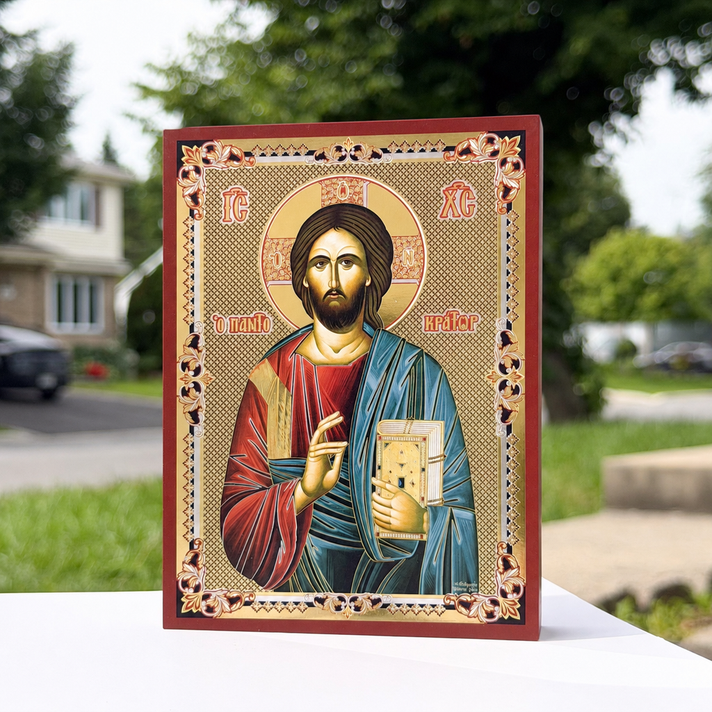 Pantocrator Icon (10cm x 14cm - Exotic Two-Tone Purple-heart Wood)