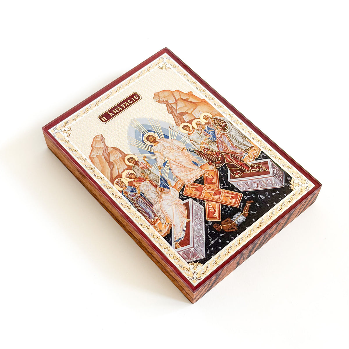 The Harrowing of Hades Icon - African Zebrawood Edition (10cm x 14cm)