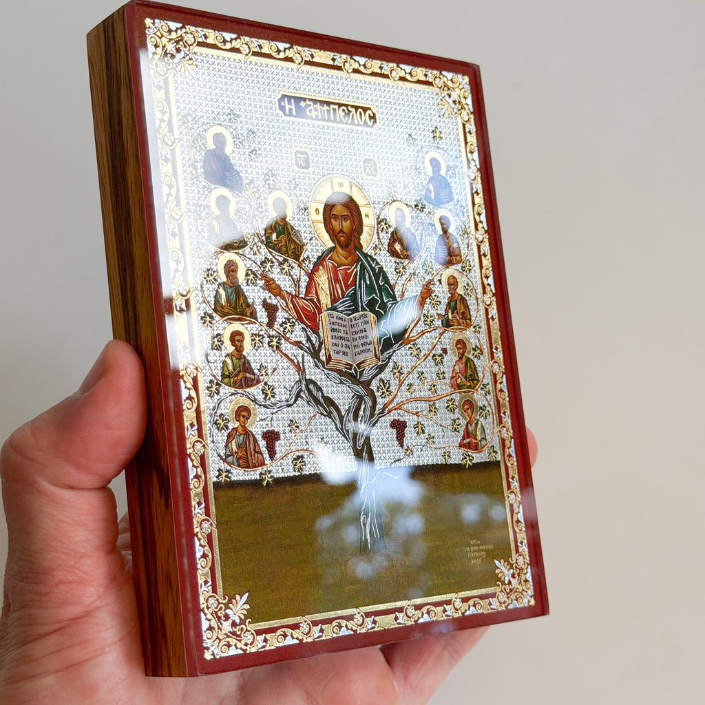 Christ The True Vine Icon - African Zebrawood Edition (10cm x 14cm)