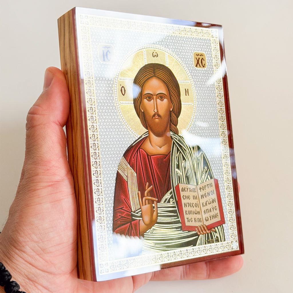 Christ’s Blessing Icon - Greek Olive Wood Edition (10cm x 14cm)