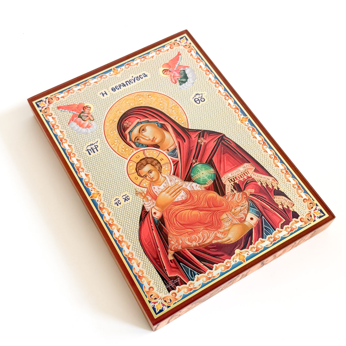 Theotokos with Christ the King Icon - Greek Olive Wood Edition (15cm x 20cm)