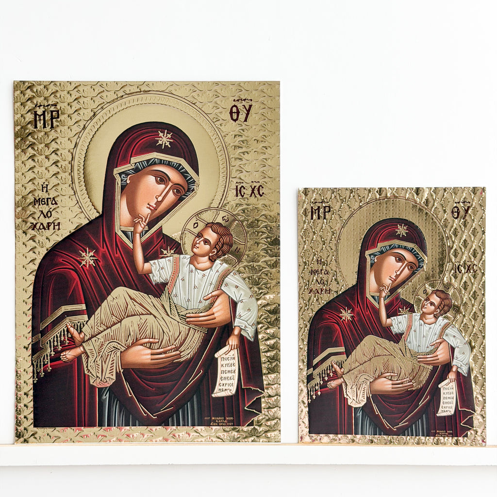 Theotokos Eleusa V3 Icon African Padauk Edition (20cm x 28cm) - 1 in stock