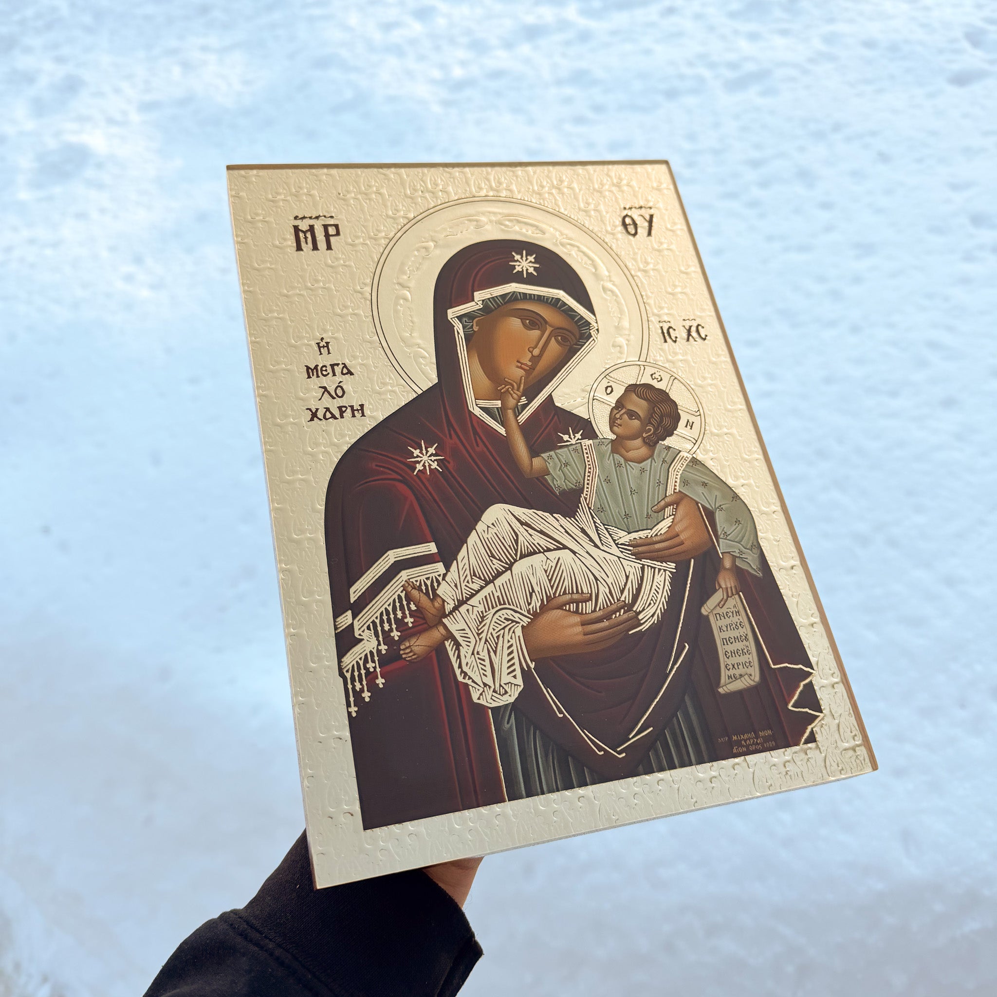 Theotokos Eleusa V3 Icon African Padauk Edition (20cm x 28cm) - 1 in stock