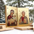Theotokos Eleusa V3 & Pantocrator V2 - Olive Wood Diptych Icon