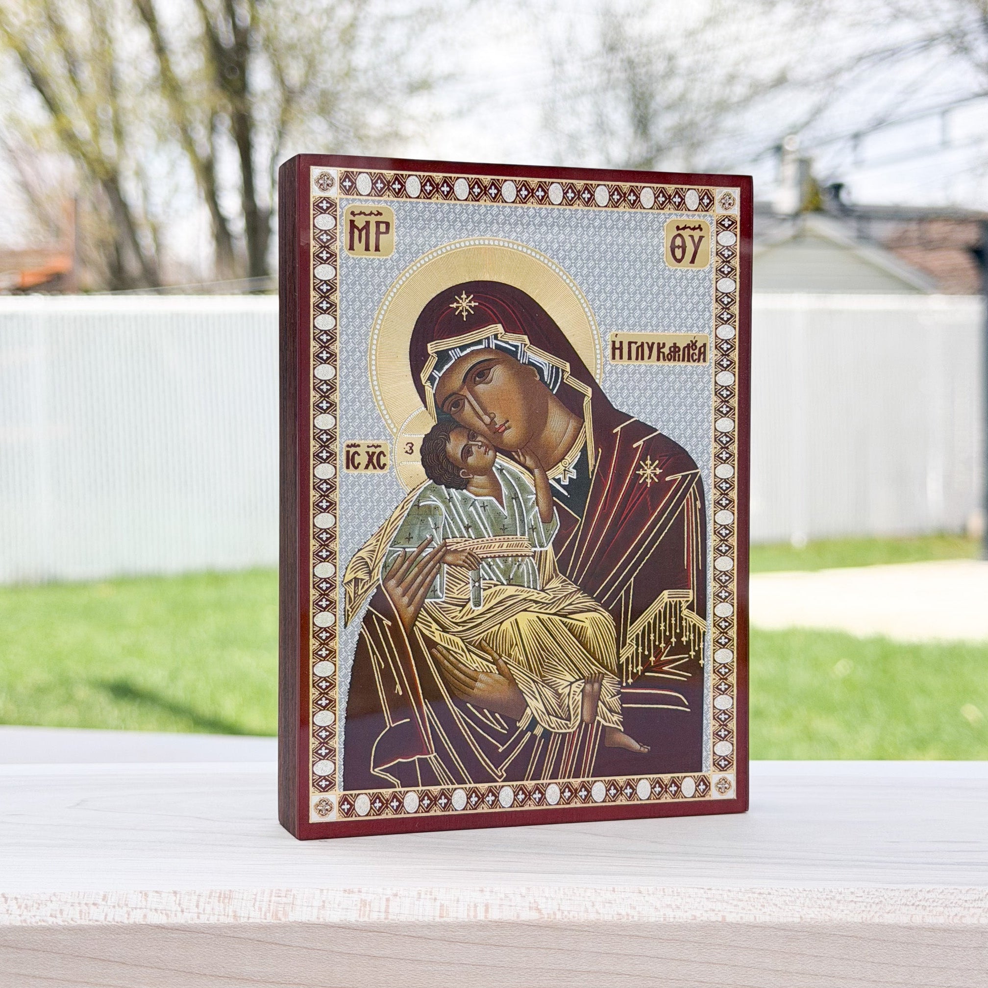 Theotokos Eleusa Icon V2 Santos Rosewood Edition (10cm x 14cm)