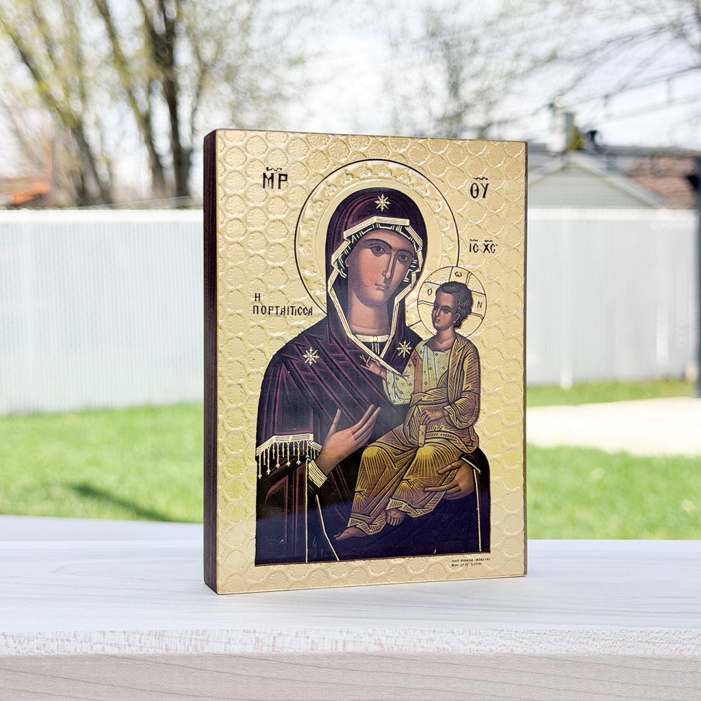 Theotokos Panagia Portaitissa Icon Santos Rosewood Edition (10cm x 14cm)