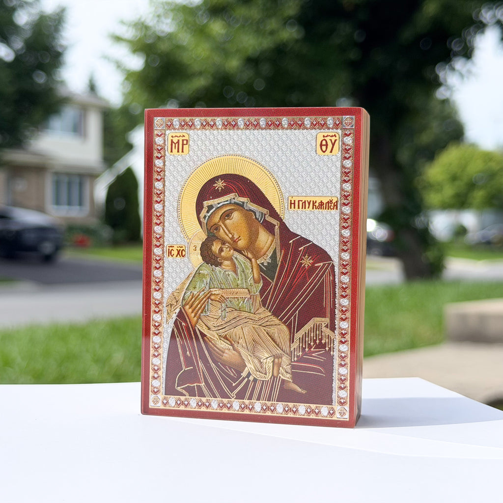Theotokos Eleusa Icon V2 (6cm x 9cm - Greek Olive Wood)
