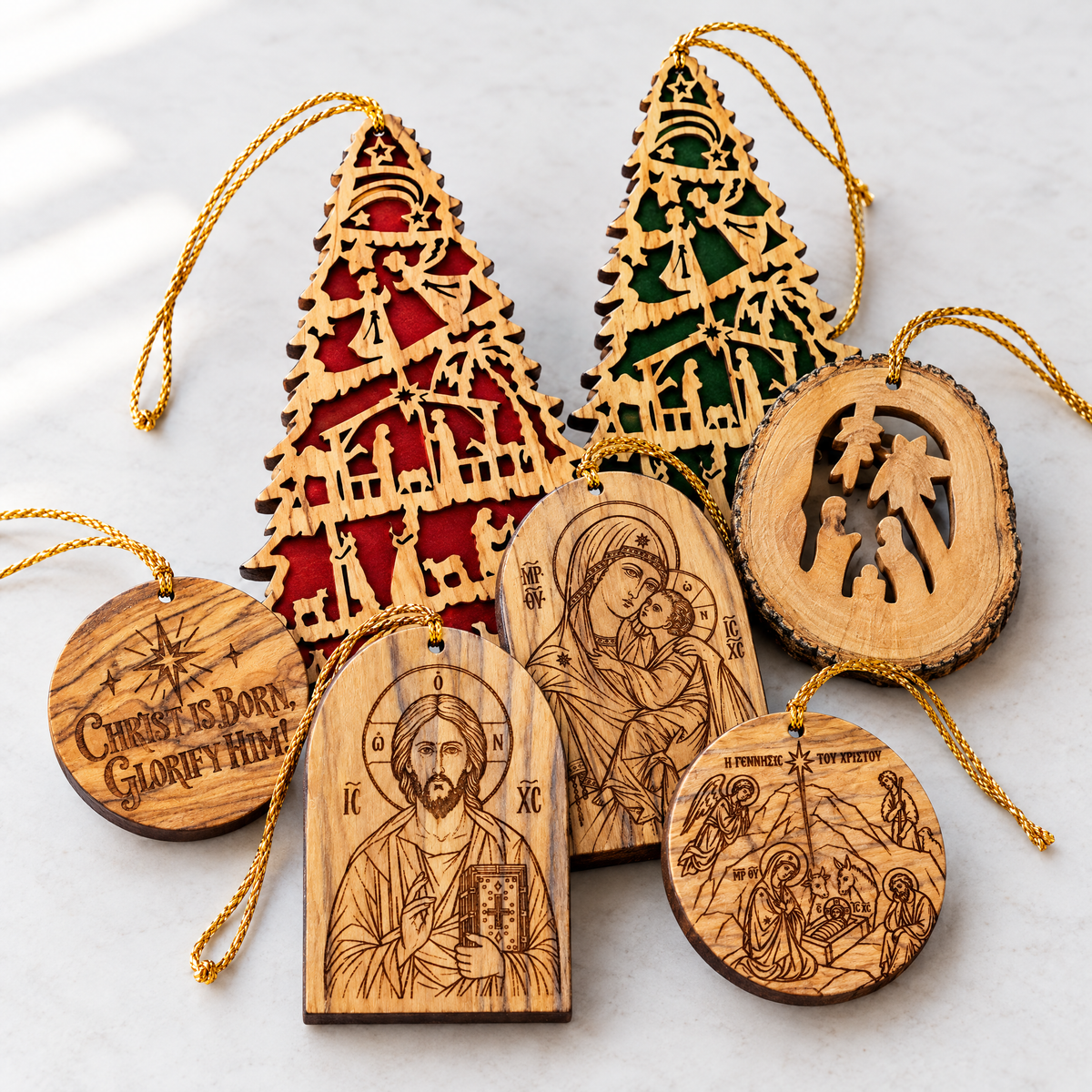 Christ Pantocrator Olive Wood Christmas Ornament