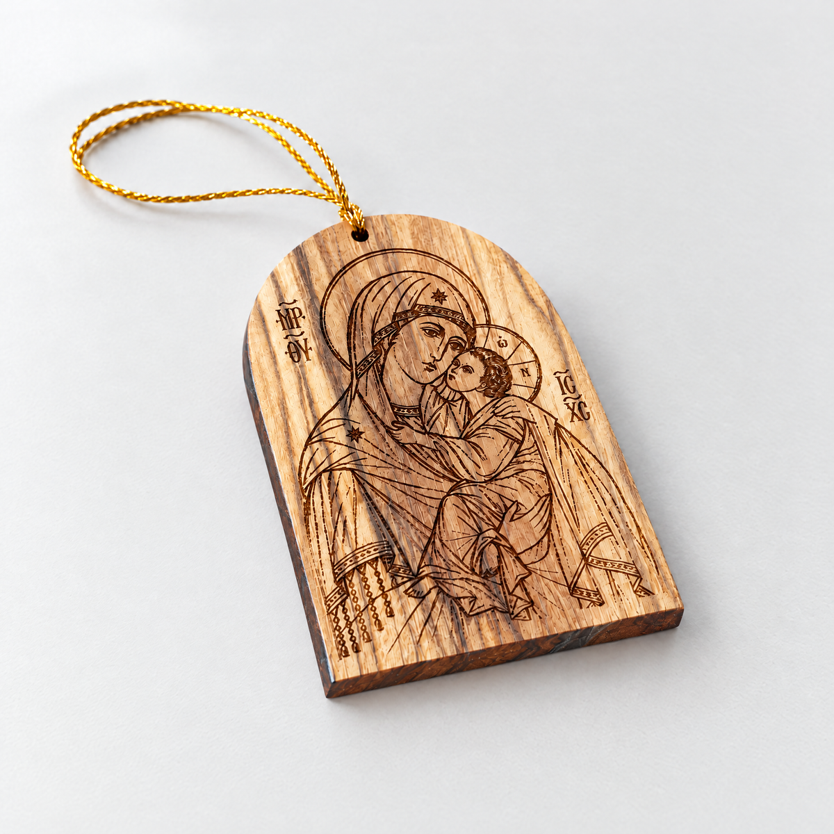 Theotokos Olive Wood Christmas Ornament