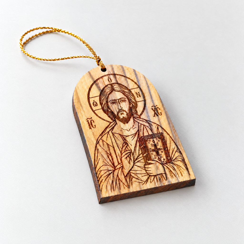 Christ Pantocrator Olive Wood Christmas Ornament