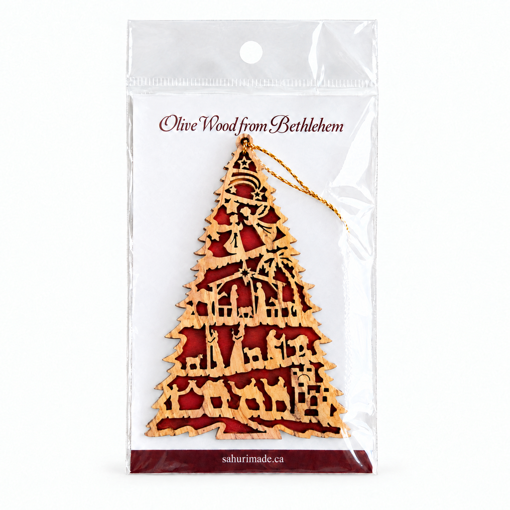Red Olive Wood Nativity Christmas Tree Ornament