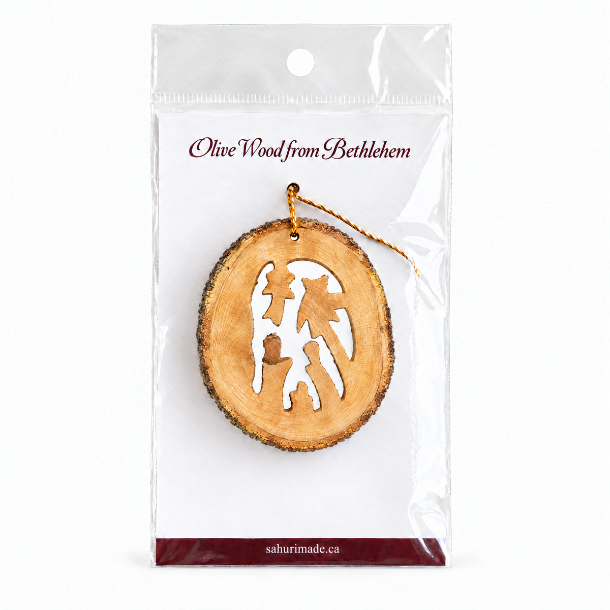 Hand-Carved Olive Wood Nativity Christmas Ornament