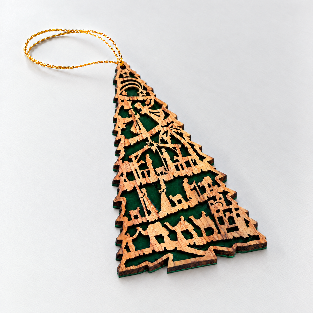 Green Olive Wood Nativity Christmas Tree Ornament