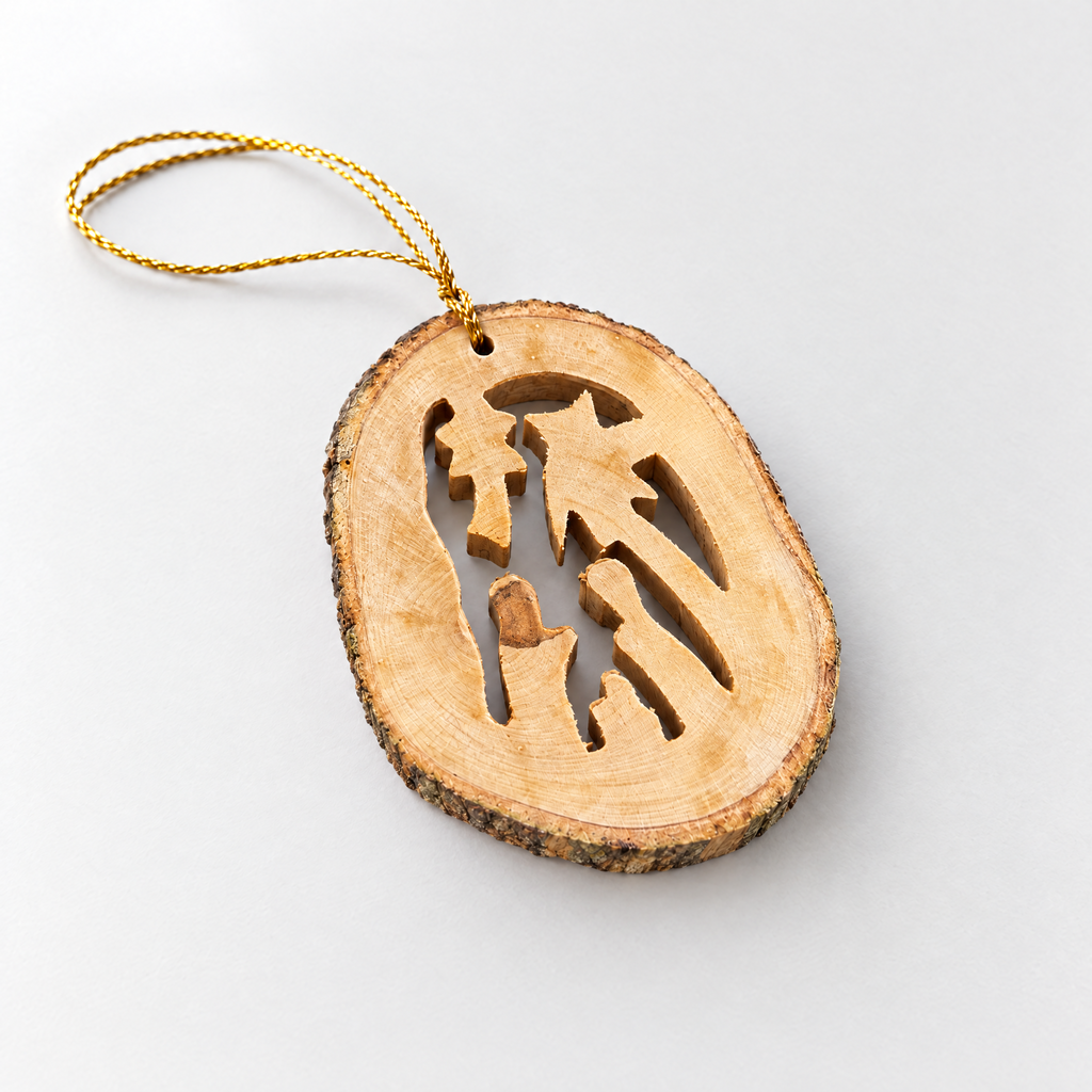 Hand-Carved Olive Wood Nativity Christmas Ornament