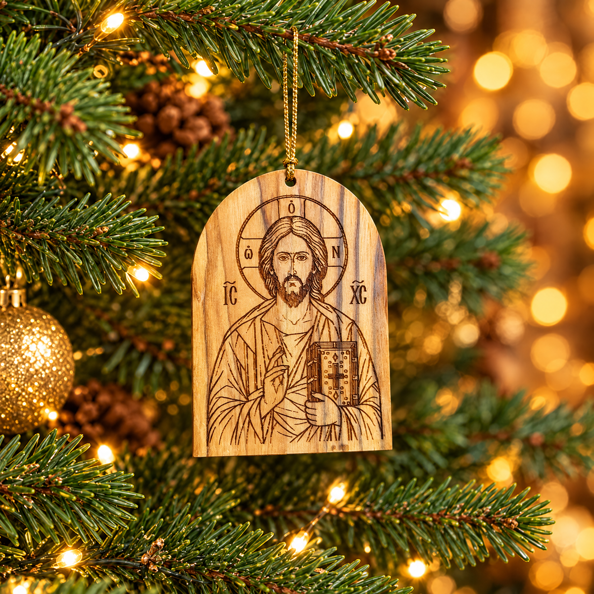 Christ Pantocrator Olive Wood Christmas Ornament