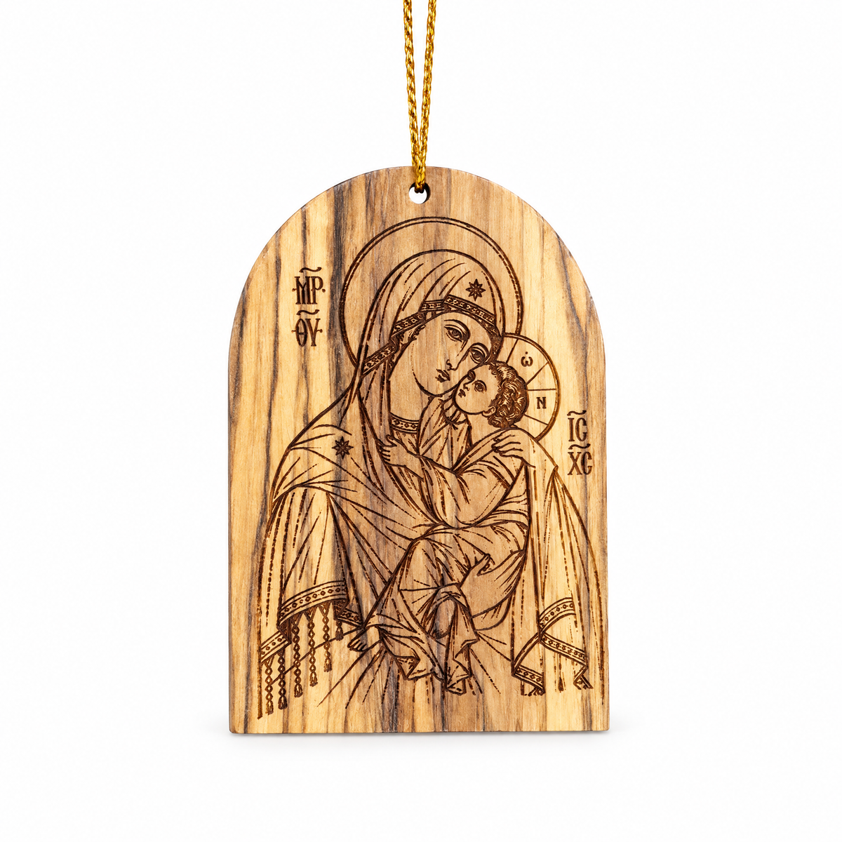 Theotokos Olive Wood Christmas Ornament