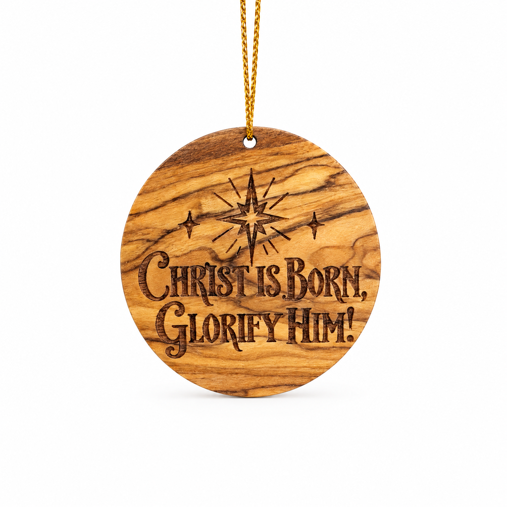 Christ is Born Olive Wood Christmas Ornament