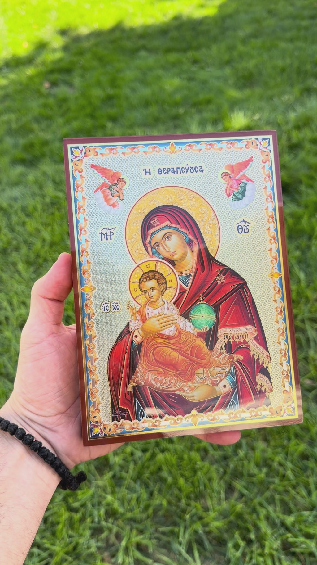 Theotokos with Christ the King Icon - Greek Olive Wood Edition (15cm x 20cm)